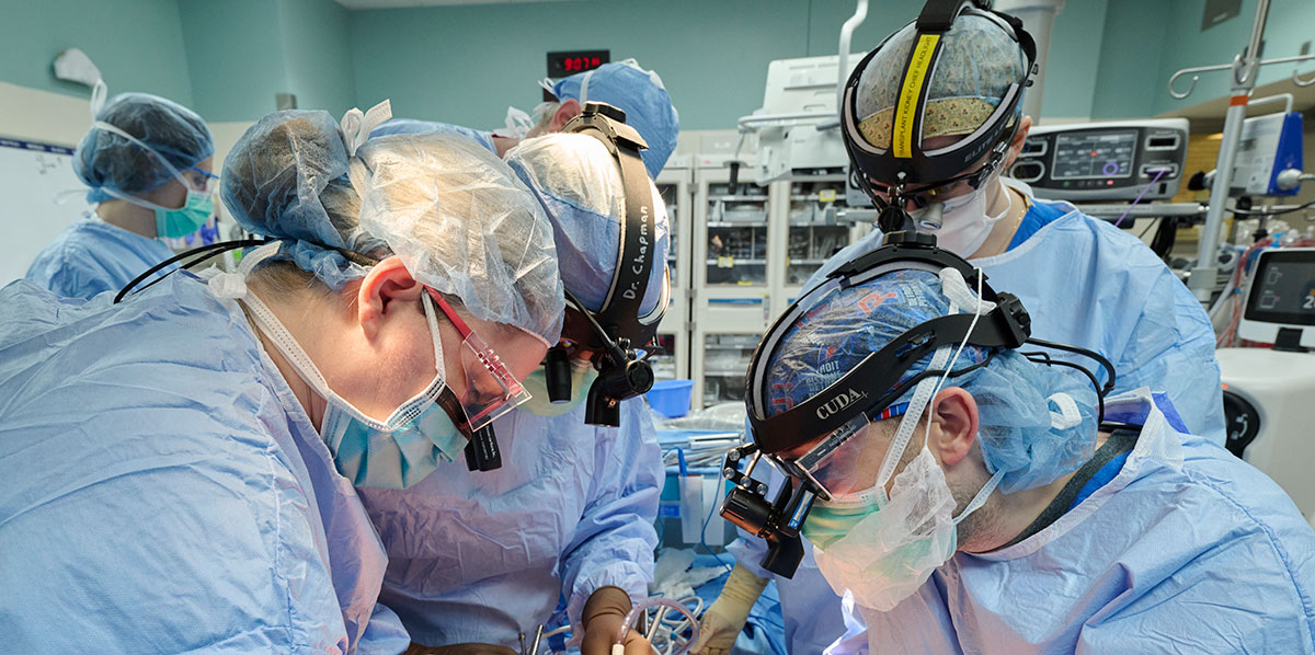 Doctors performing a liver transplant